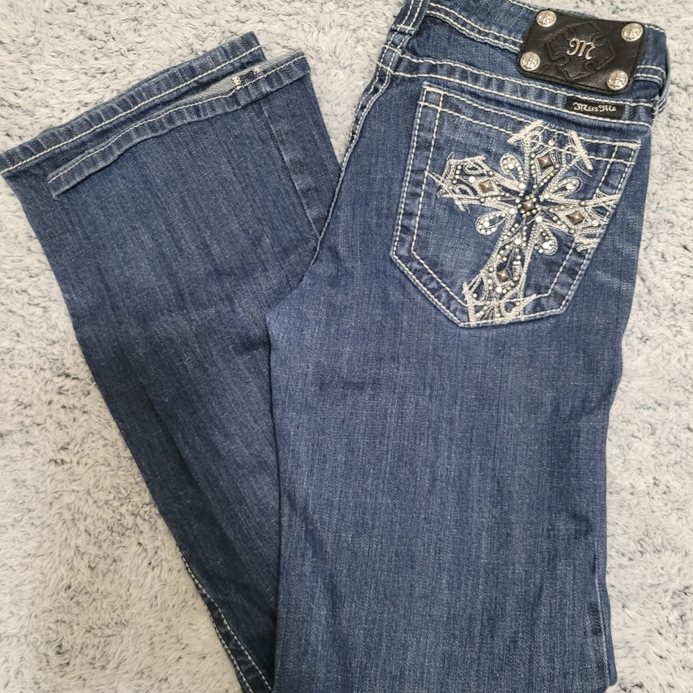Miss Me Women's Blue Boot Cut Jeans with Cross Embellishment